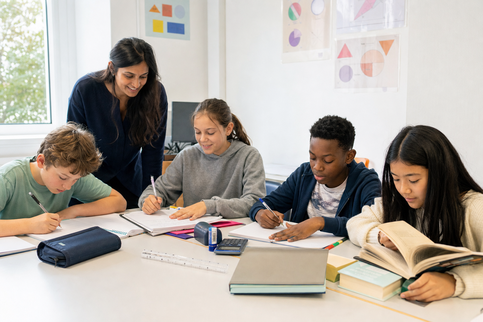 Year 7 students around 11 to 12 learning Maths and English in a small tuition group
