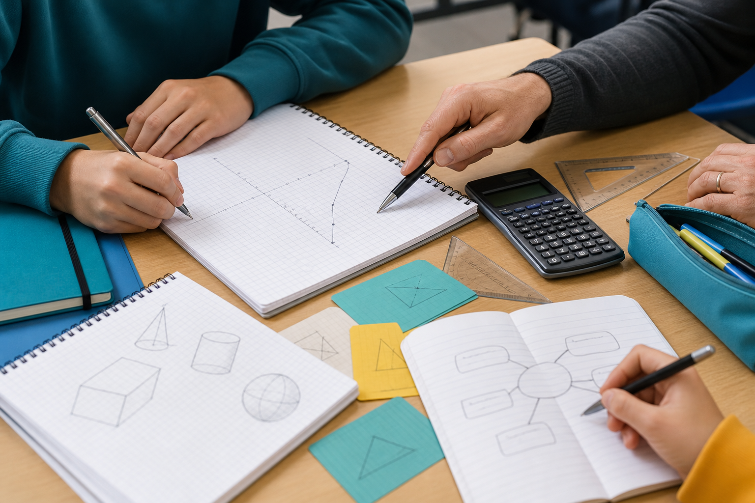 Year 9 students working through graphing, geometry and written explanation with tutor support