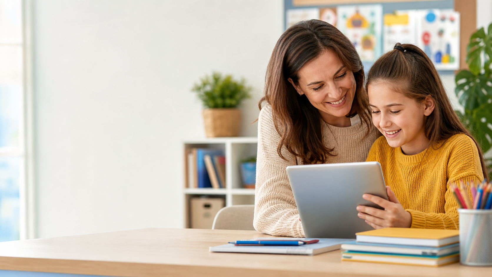 Parent and child reviewing a Super Thinkers waiting-list registration together