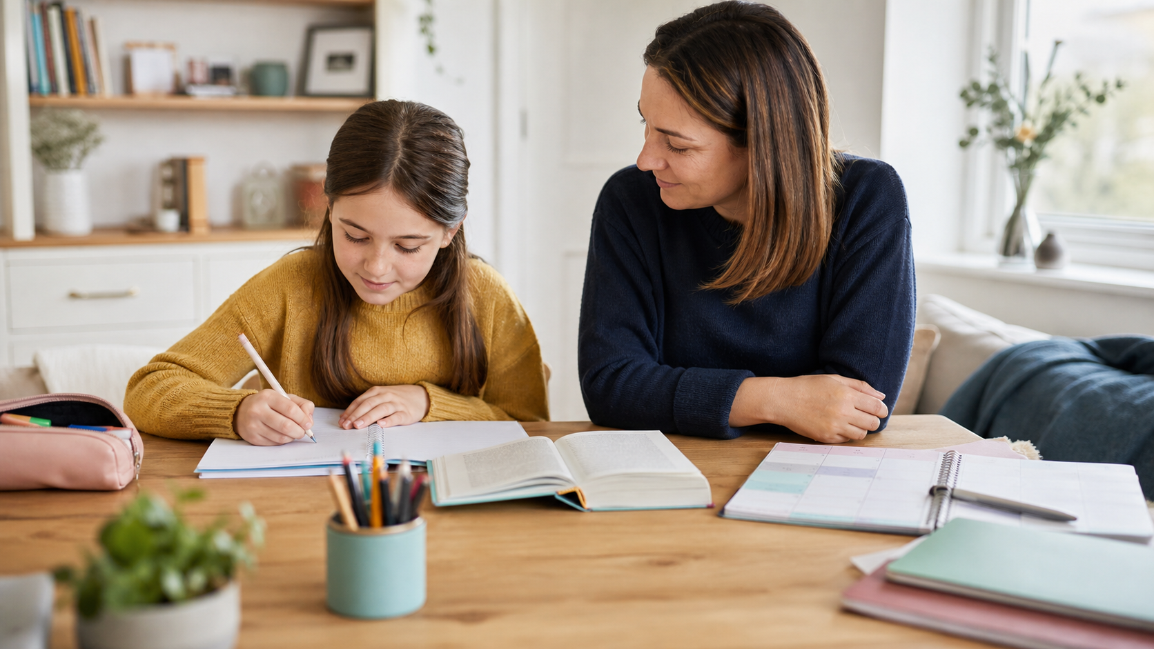Year 4 child completing a calm 11 Plus study routine with parent support