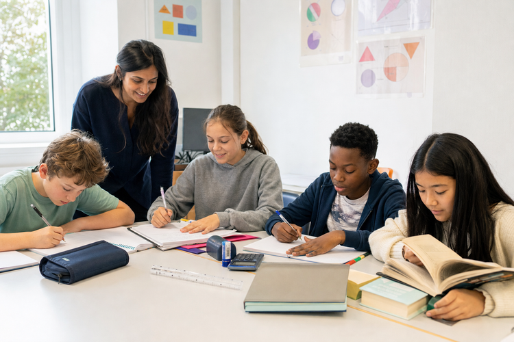 Year 7 students around 11 to 12 learning Maths and English in a small tuition group